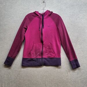 Nike Women Sweatshirt Medium Pink Hoodie Logo Full Zip Embroidered Swoosh